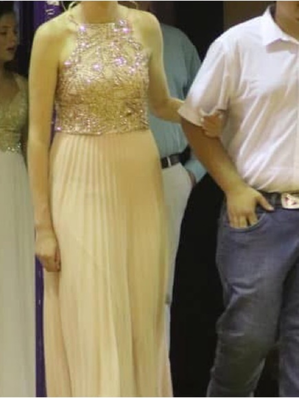 Elegant Beaded Halter Maxi Dress in Blush